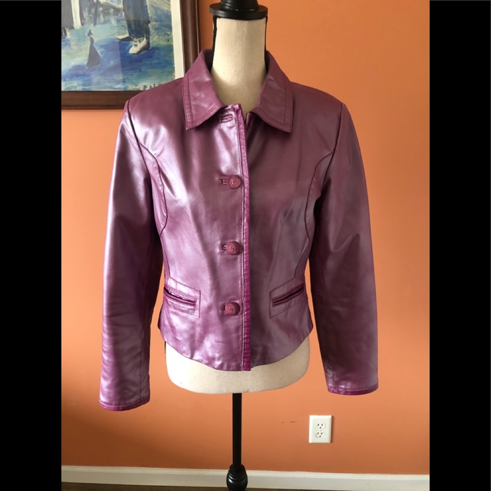 VINTAGE J.MARCO shiny purple cropped leather blazer